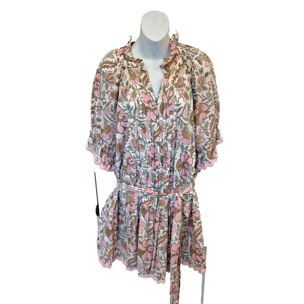 NEW Juliet Dunn Blouson Mini Dress Tie-Waist Cotton Size 4